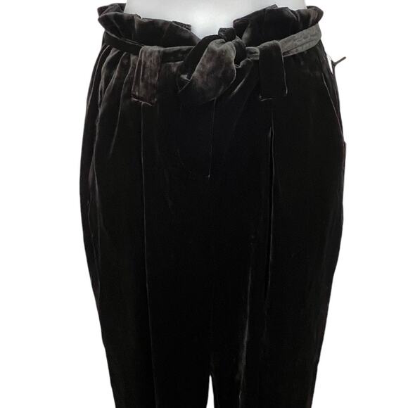 L'AGENCE Bobby Size 2 Velvet Wide Leg Paperbag Pants Black Belted Tie Waist NWT - Picture 4 of 12